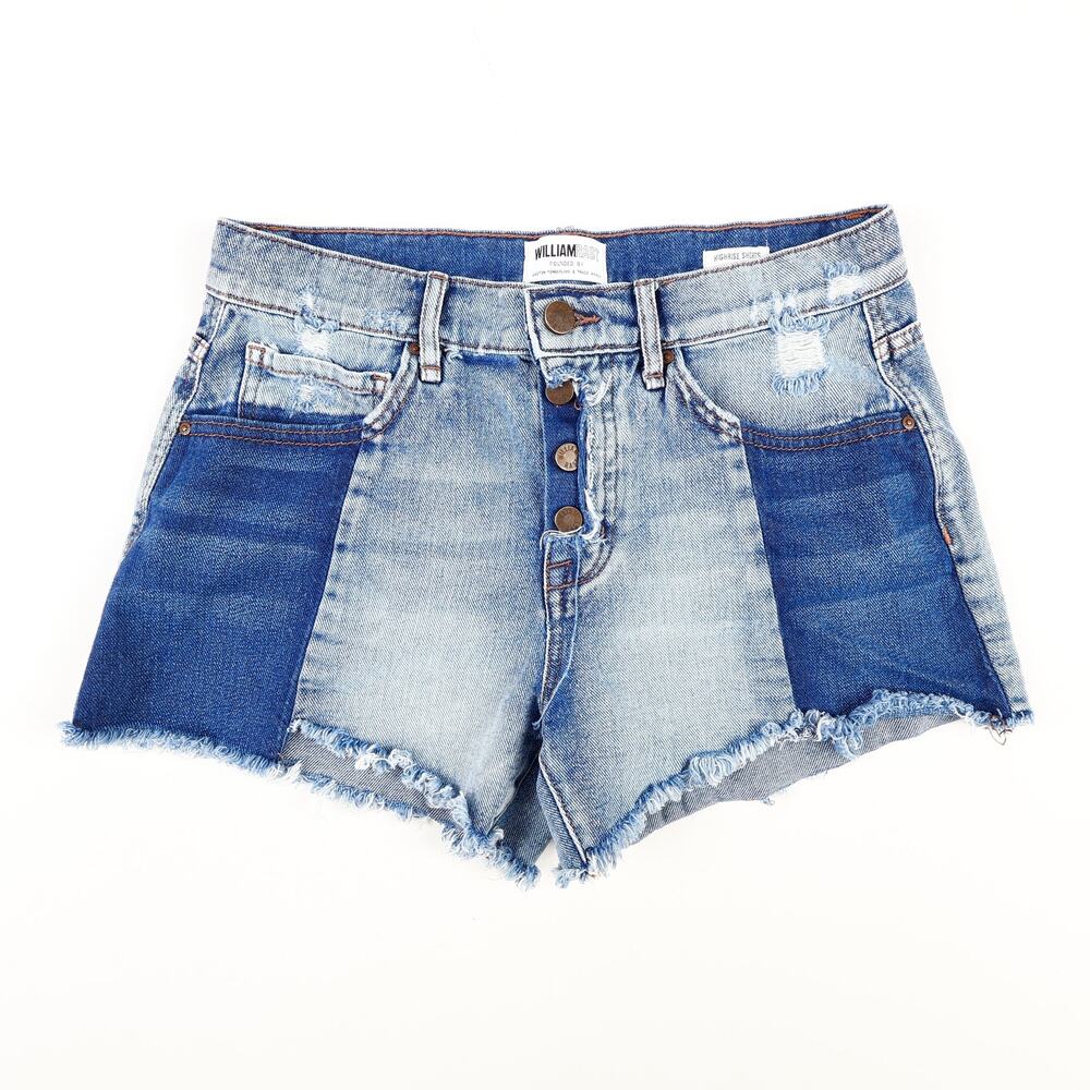 William Rast Womens Jr 27 Cutoff High Rise Color Block Jean Shorts Festival